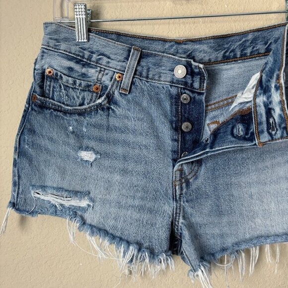 Levi's 501 High Rise Button Fly Distressed Frayed Hem Denim Shorts - Picture 8 of 10